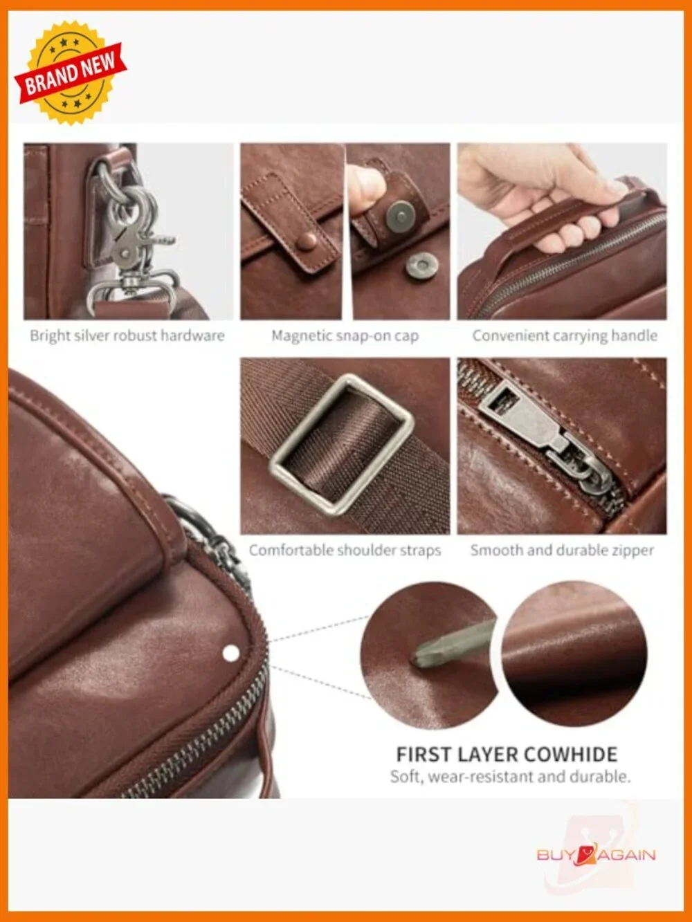 Genuine Leather Small Messenger Bag Crossbody Sling Travel Daypack